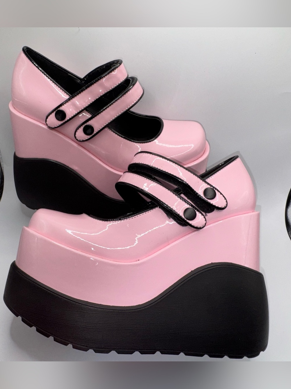 Demonia VOID-37 Pink Patent Double Strap Platform Mary Jane women 8/EU38